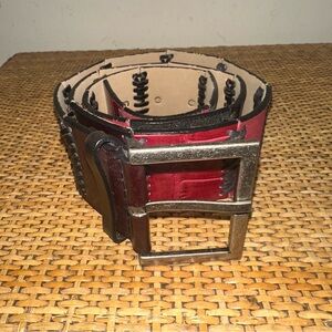 Vintage 90s Nine West Square Colorblock Leather Western Belt Red Boho Classic MD